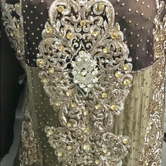 Light & dark brown georgette with silver heavy wor - Picture 4 of 4